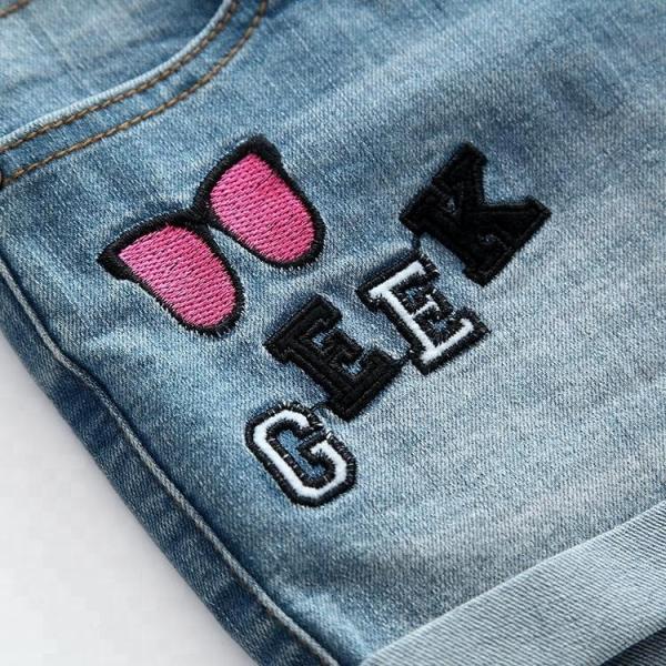 Summer Teen Girl Jean Shorts With Pockets , Mid Waist Girls Stretch Denim Shorts