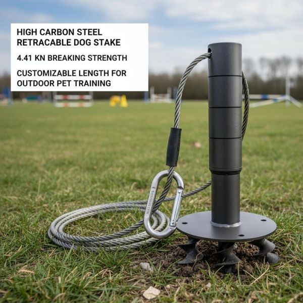 Outdoor High Carbon Steel Retractable Dog Tie Out Cable with 4.41 KN Breaking Strength and Customizable Length