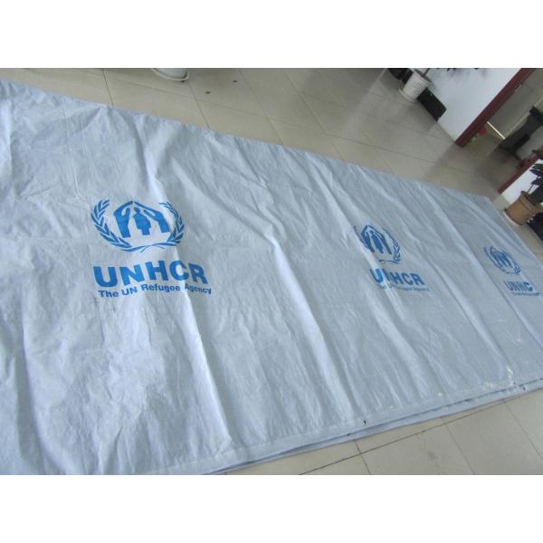1000D / 12*14 black fiber with white color coating UNHCR tarpaulin sheet, printed logo tar