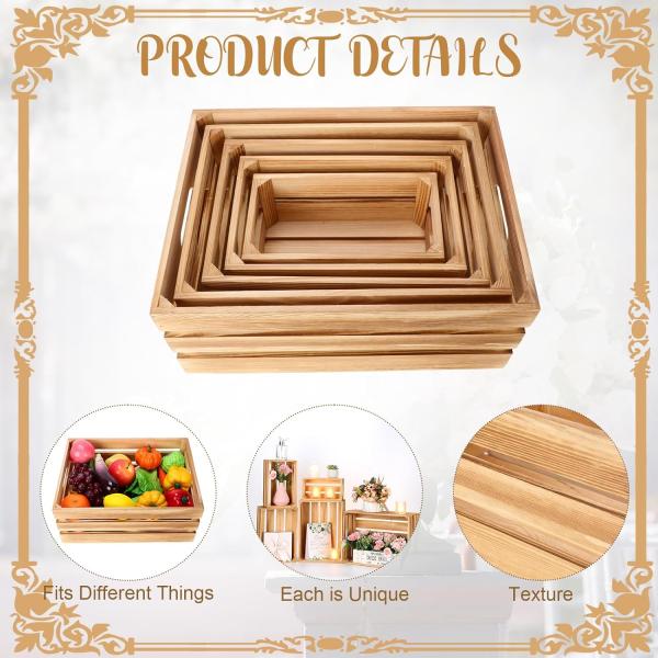 5 Pcs Decorative Nesting Wooden Crates for Storage and Display Pastoral Wind Concept
