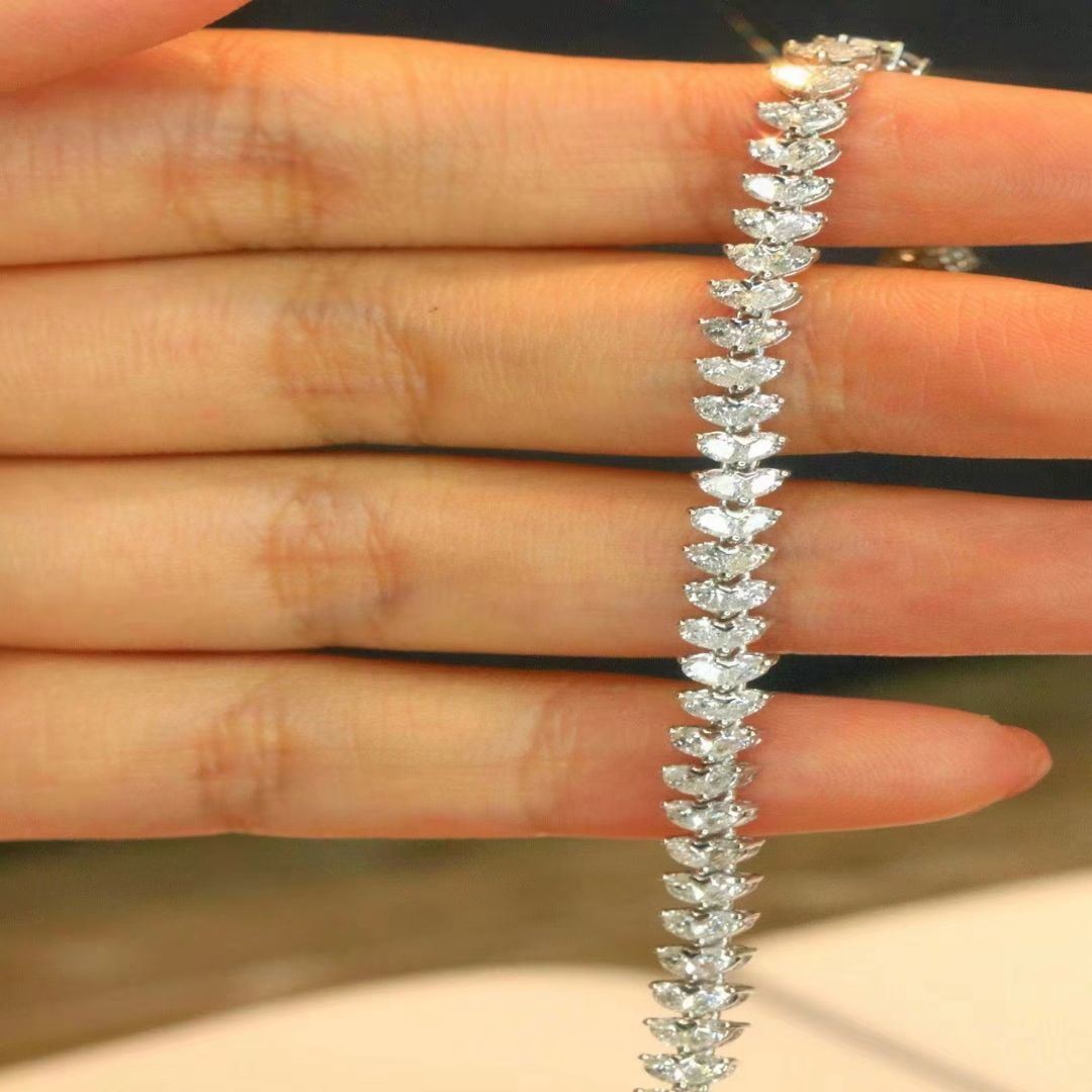 18K Customizable Tennis Bracelet with Lab Grown Diamond and Full Diamond Water Drop