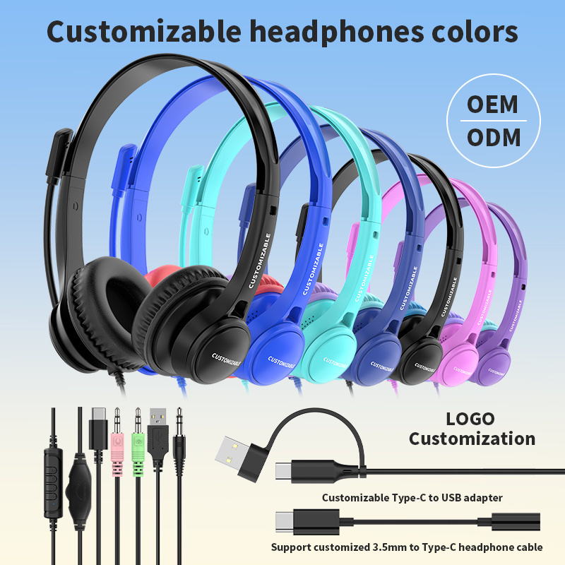 JTY-1225 Head mounted wired headphones with microphone, desktop laptop, online