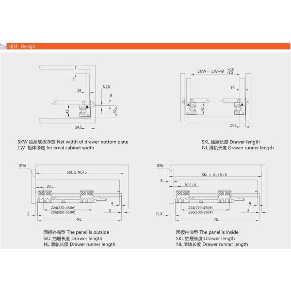 Heavy Style Concealed Kitchen Cabinet Drawer Slides With Adjustable Screw 19mm L/R