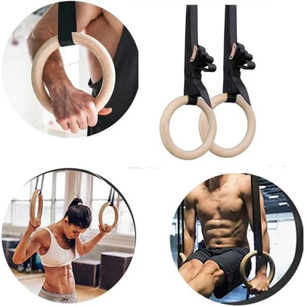 Body Workout Exercise adjustable strap wooden gym ring Gymnastics Rings