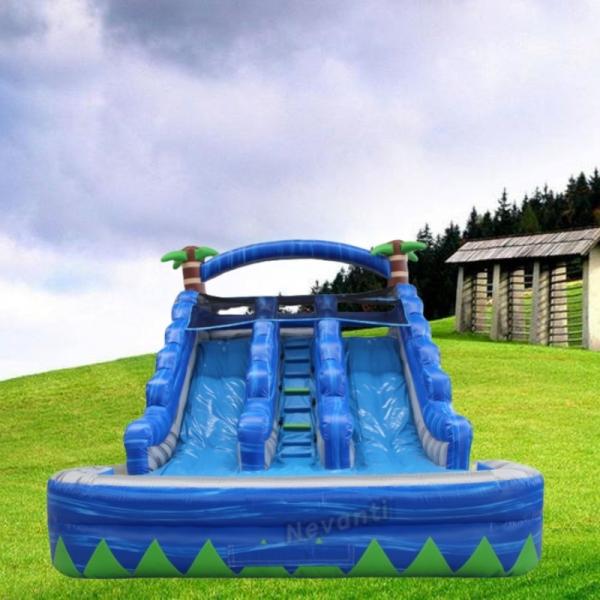 Double Slide Customized Color Inflatable Tropical Tree Water Slide For Rental Business