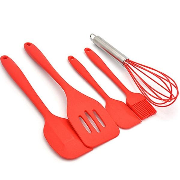 Amazon hot selling 5 Piece Cooking Tool Set Premium Silicone Kitchen Baking Utensil Set