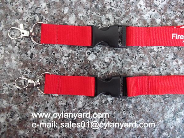 Red lanyard with release buckle, custom printed neck ribbon with plastic buckle,