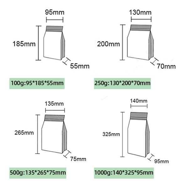 Flat Bottom Protein Powder Packaging Bags Square Shape Coffee Pouches
