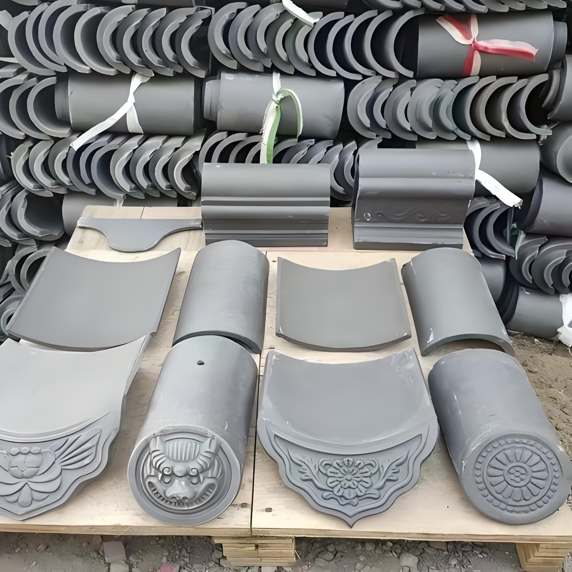 Traditional Chinese Clay Roof Tiles for Wavy Cloud Walls Antique Grey Wall Coping Tiles for Curved Courtyard Perimeter Fences