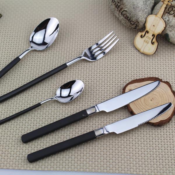 Flatware High quality gold plating Stainless steel cutlery dinnerware set black handle