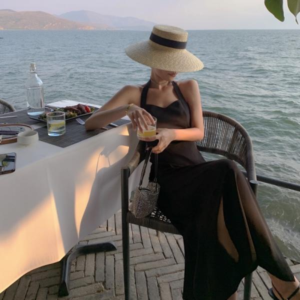 Backless Halter Neck Split Womens Vacation Dresses