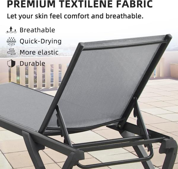 Outdoor Lounge Chair Set Aluminum Patio Chaise Lounger Side Table and Pillow Outside Pool Beach Sunbathing Tann