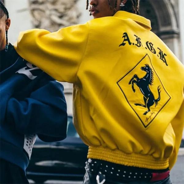 Black Yellow Heavy Winter Jacket Leather Versity Jacket For Men Manufacturer