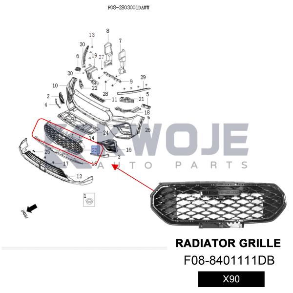 F08-8401111DB- Car Grille Assembly  For  JETOUR X90