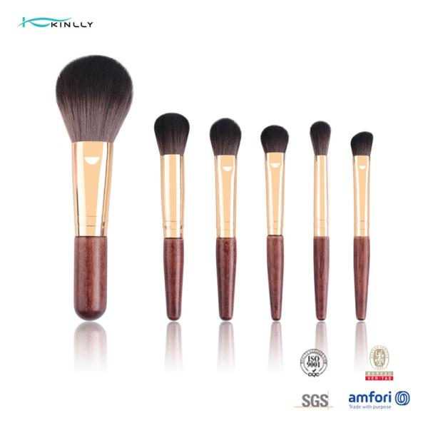 Cabelo sintético de madeira curto Rose Gold Ferrule do grupo de escova da composição do punho 6PCS