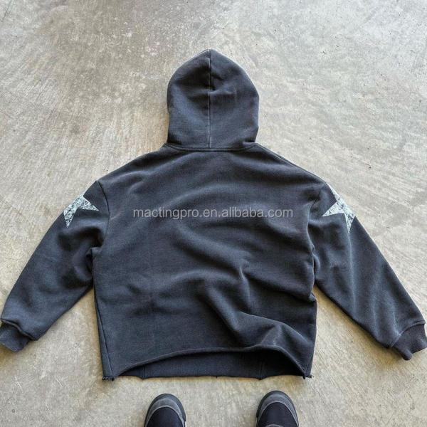 Direct To Garment Printed Hoodies Cropped Hoodie Men French Terry Flocking Embroidery Acid Wash