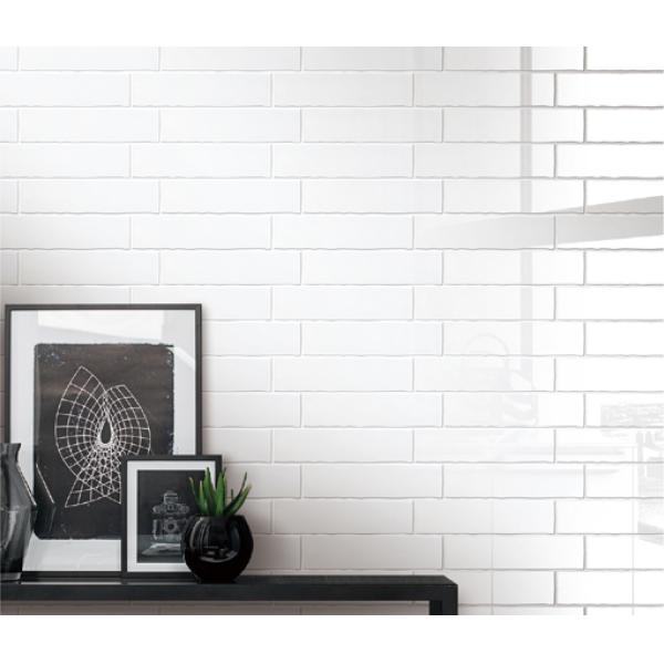 Ceramic Glossy Wave Edge Wall Tile 75x300mm White Modern