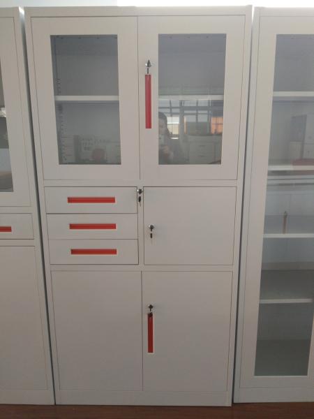 Glass/steel door swing open steel cupboard cabinet Knocked down structure/white/grey color/cam lock