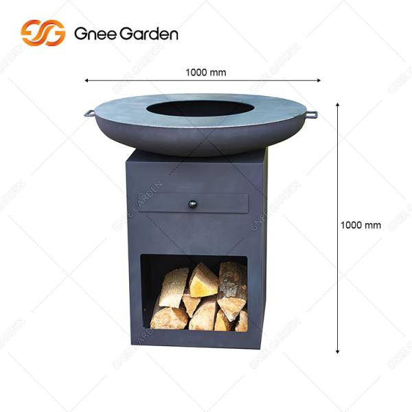 Backyard Patio Outdoor Cooking Rusty Corten Steel Fire Pit With Large Log Storage