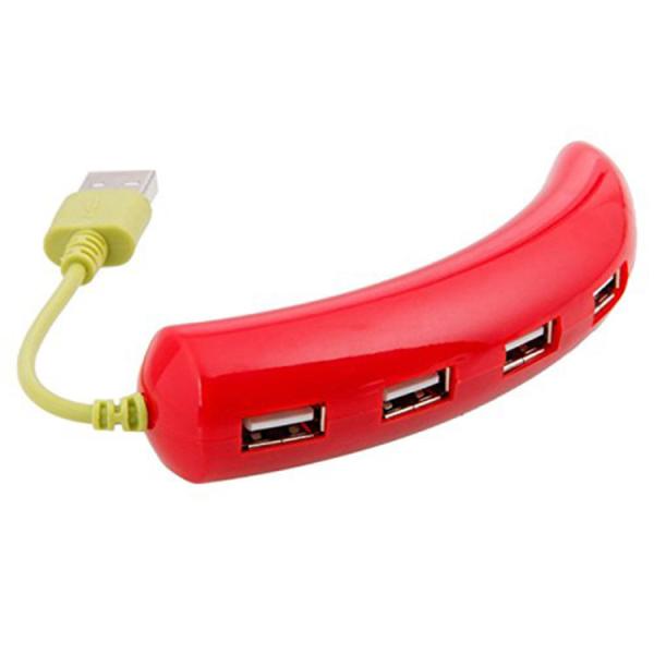 Red Green Cartoon Chili Shape USB 2.0 HUB Splitter Adapter