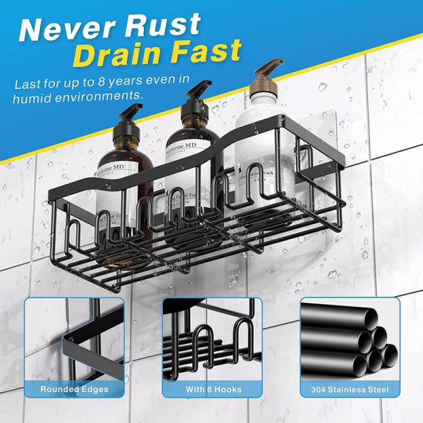 No Drilling Large Capacity Rustproof Stainless Steel Bathroom Organizer Bathroom Shower Shelves for Inside Shower Rack