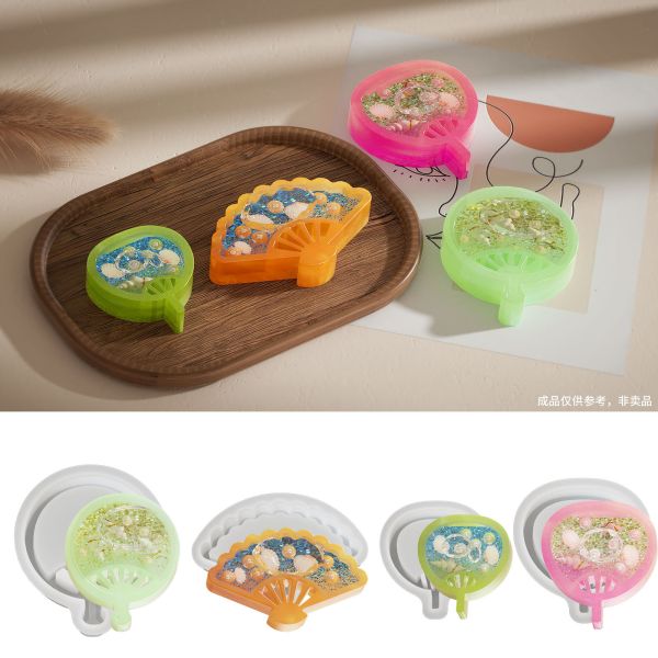 DIY Crystal Dropping Resin Hand Pendant, Multiple Fans, Flowing Sand Pendant, Keychain, Silicone Mold