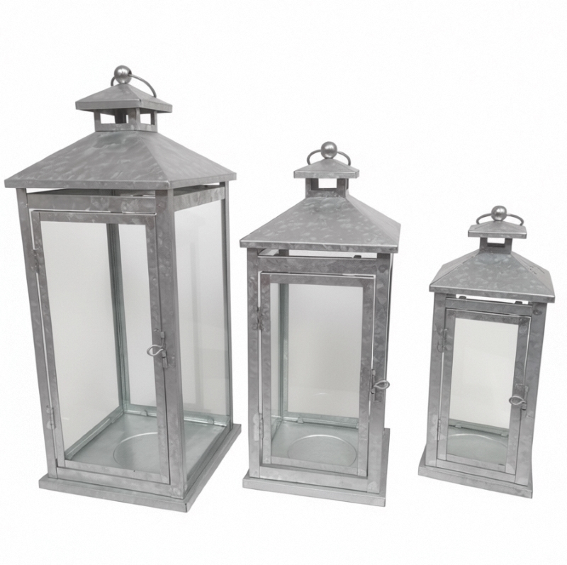 Customizable Metal Lantern Featuring Clear Glass Panels and Top Vent for Heat Release Designed for Versatile Indoor and Outdoor
