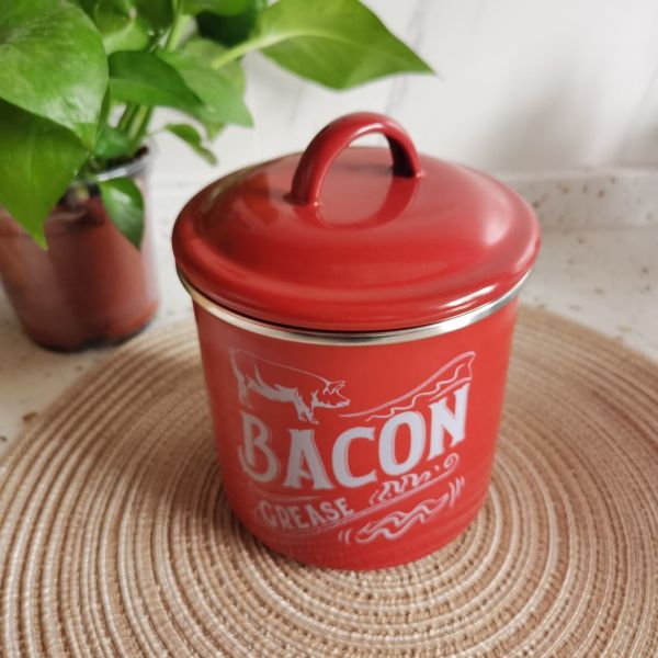 Eco Friendly Enamel Oil Container Kitchen Grease Container With Handle OEM Color