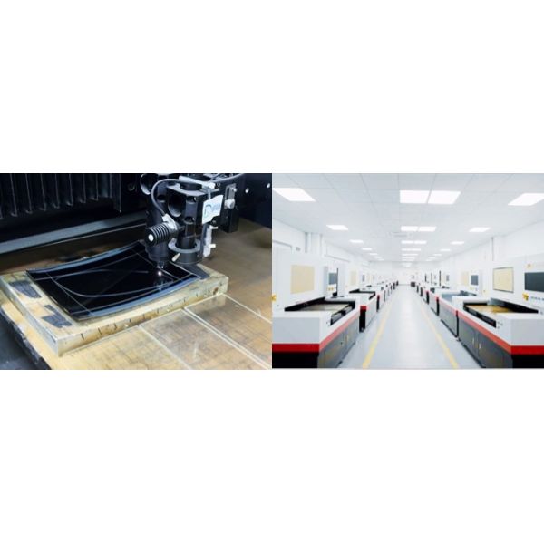 Rearview mirror glass laser cutting machine, capable of cutting various types of rearview mirror glass, with a cutting accuracy of ± 0.01mm and a cutting speed of 0-500mm/s