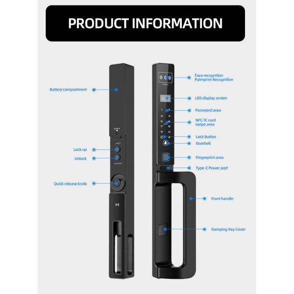 Wholesale Face Recognition Fingerprint Lock 35MM Narrow Bezel Cell Phone Tuya Aluminum Door Code Lock Automatic Smart Door Locks