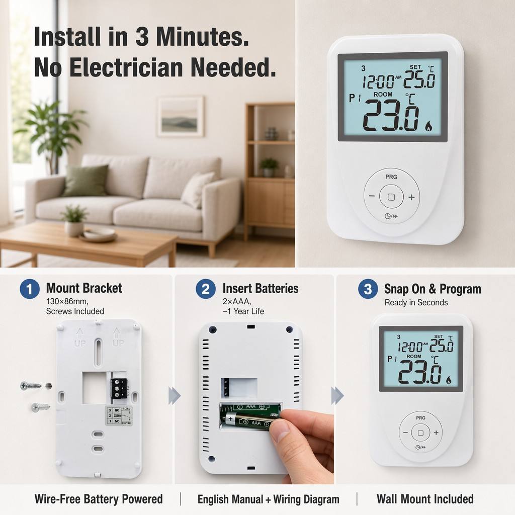 230V Heating And Cooling 7 Day Programmable Thermostat Assembly Compatible Underfloor Heating Systems Temperature Control Mechanism For Engines