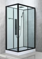 Salle de douche luxueuse avec profil mat noir et verre d'impression pour élégant