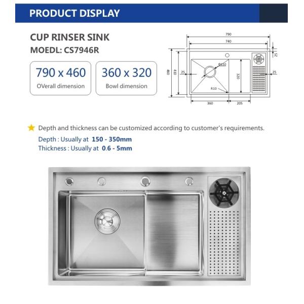 31 Inch Stainless Steel Kitchen Sink Glass Rinser Cup Washer