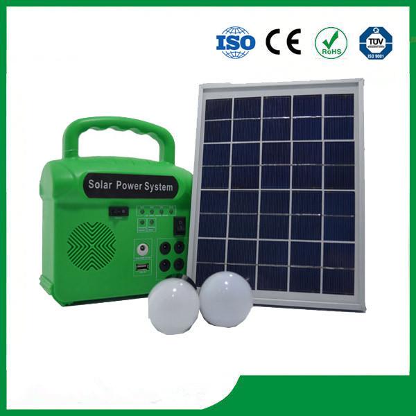 10w solar lighting kits with 2 LED lamps, phone charger, FM radio solar lighting kits for hot sale