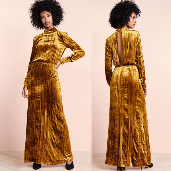 Vestido maxi de veludo das mulheres da forma da roupa ocasional