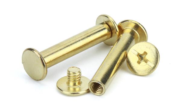 Yellow Brass Big Flat Head Butt Screws  Book Photo Chiago Screws  Chicago Binding Screws