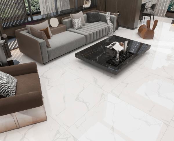 Indoor Floor Scratch-resistant 1mx1m Carrara Polished Glazed Porcelain Tiles for Dining Room