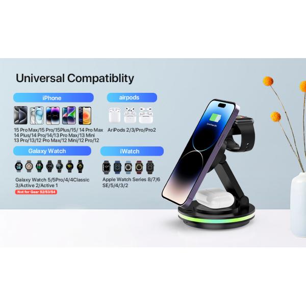 Safety Features Overheat Protection Magnetic Wireless Charger 15W Type-C Input Interface