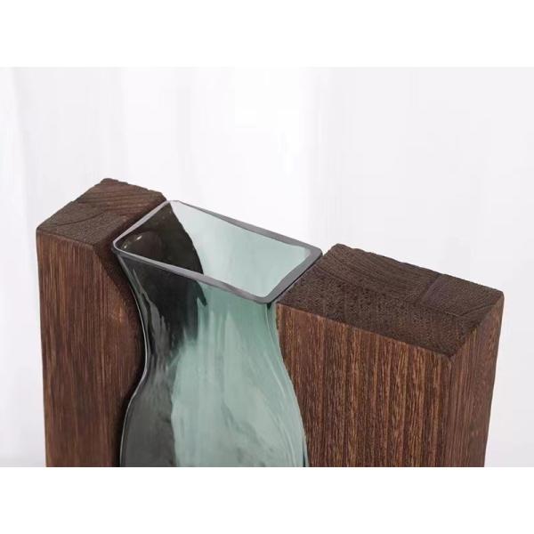 H24cm Художественная деревянная стеклянная ваза Деревянная основа цилиндрическая цветовая ваза Уникальный дом