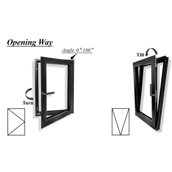 fenêtres en alliage noir chinois insonorisé en aluminium inclinaison et tour de fenêtre pour la cuisine de la maison