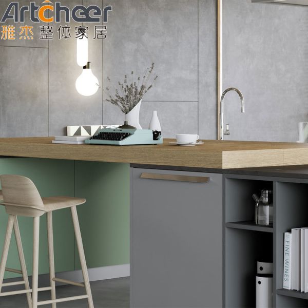 Modern Design Green Color Kitchen Cabinets with 3 Years Warranty for Home and Commercial Use