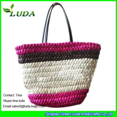 LUDA genuine leather handles handbags corn husk straw eco shopping bag