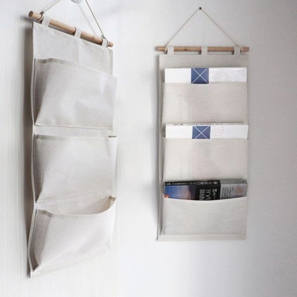 Eco-Friendly Sublimation Cotton Linen Look Hanging Organiser With 3 Or 4 Pockets Diy Photo Printing Reusable Hanging Storage Bag For Home Wall Decor
