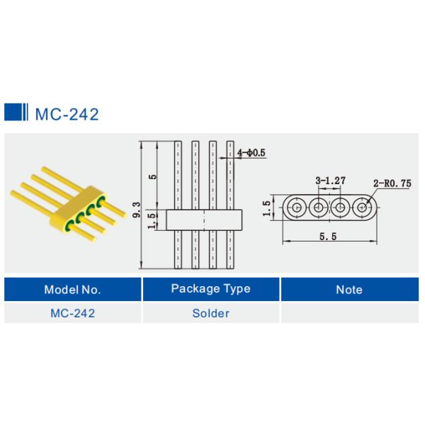 Multi-pin Gold Plated 4-Pin Header With Hermetic Connectors MC-677-JH for Glass Material 7052