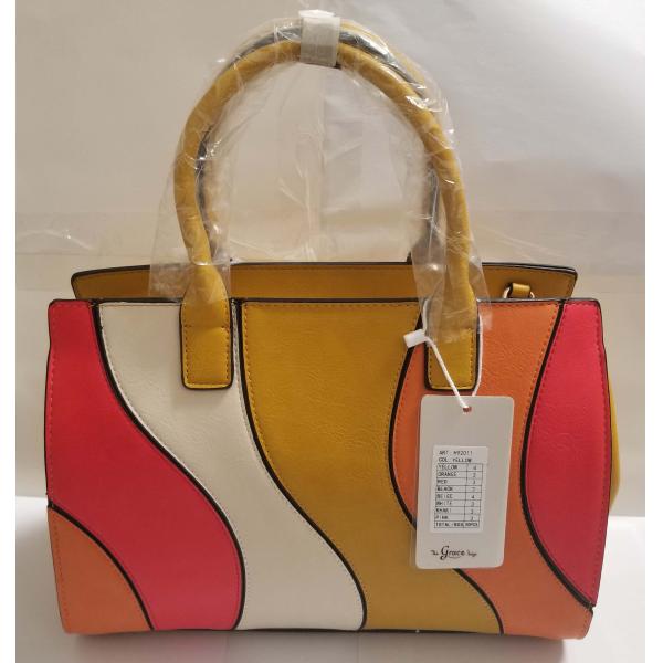 hot Famous Classical colourful Top quality famous women casual tote bag with strip PU leather handbags bags.