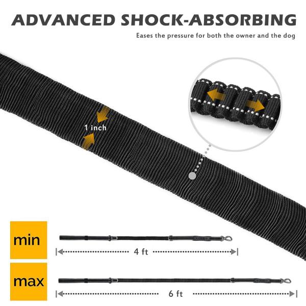 Shock Absorbing Bungee Nylon Dog Leash 2 Padded Traffic Handle Training Pet