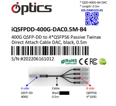 400G QSFPDD To 4x100G QSFP56 Breakout (Direct Attach Cable) Passive Dac 0.5M