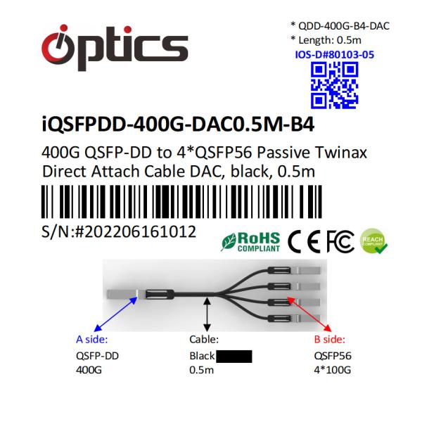 400G QSFPDD To 4x100G QSFP56 Breakout (Direct Attach Cable) Passive Dac 0.5M