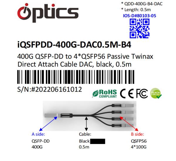 400G QSFPDD To 4x100G QSFP56 Breakout (Direct Attach Cable) Passive Dac 0.5M