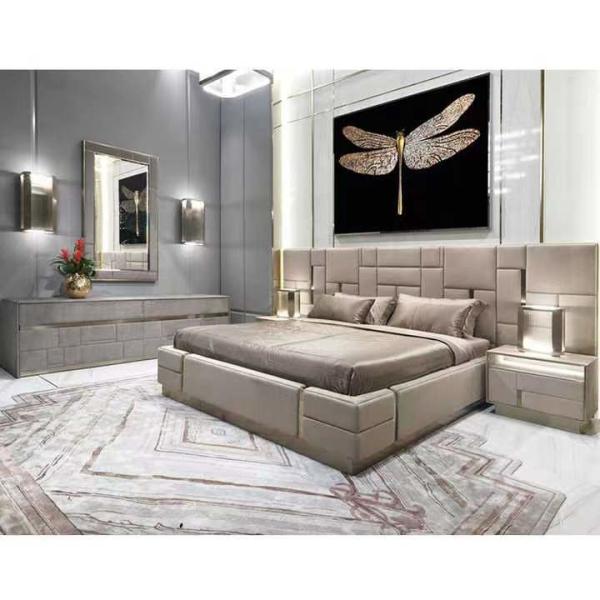 Кровати нержавеющей стали титана королевской кровати гостиницы верхнего сегмента неподдельные кожаные